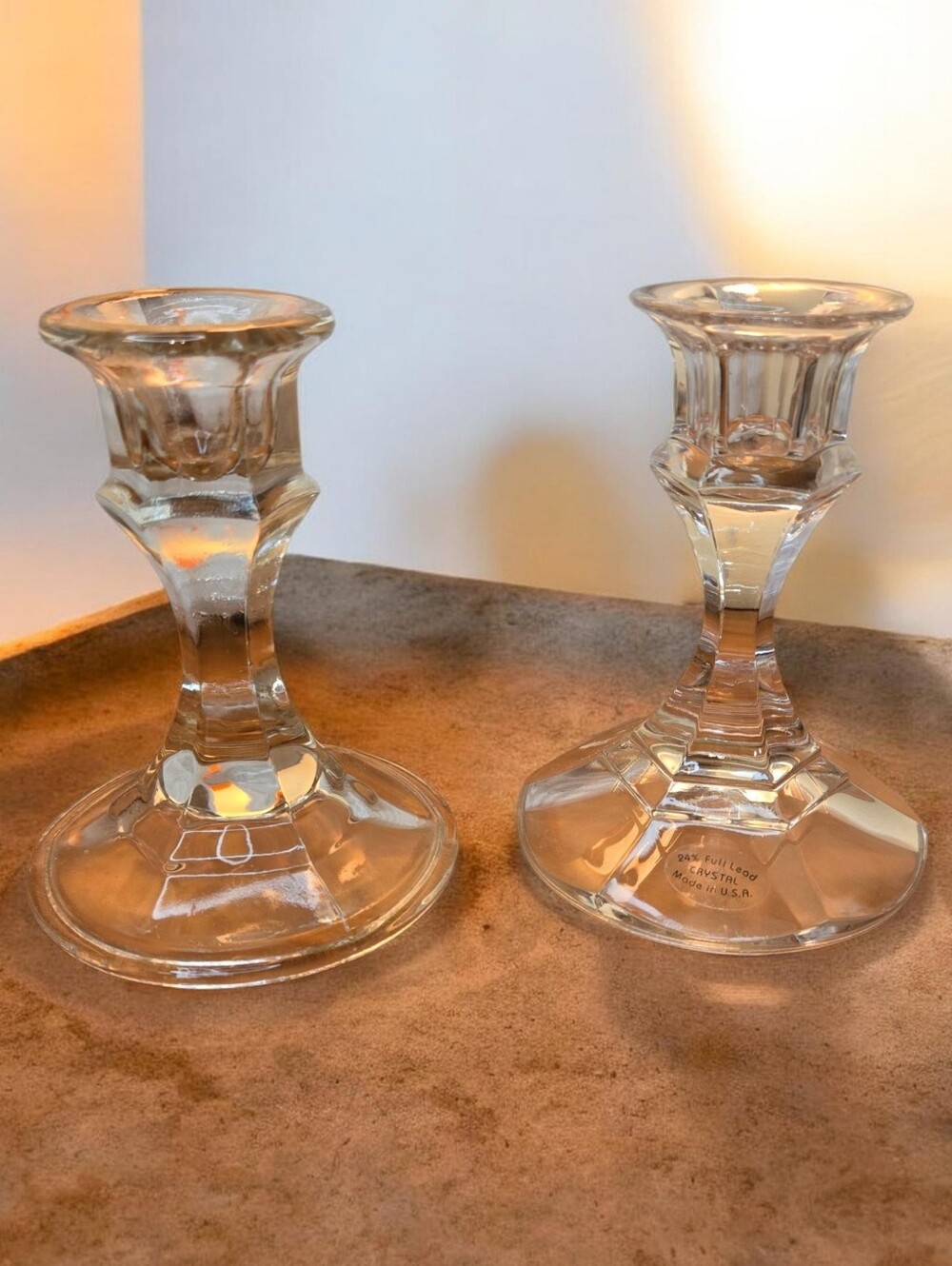 VTG Libbey Glass Candlestick 2245 Paneled Clear Crystal Taper Candle Holder (2)